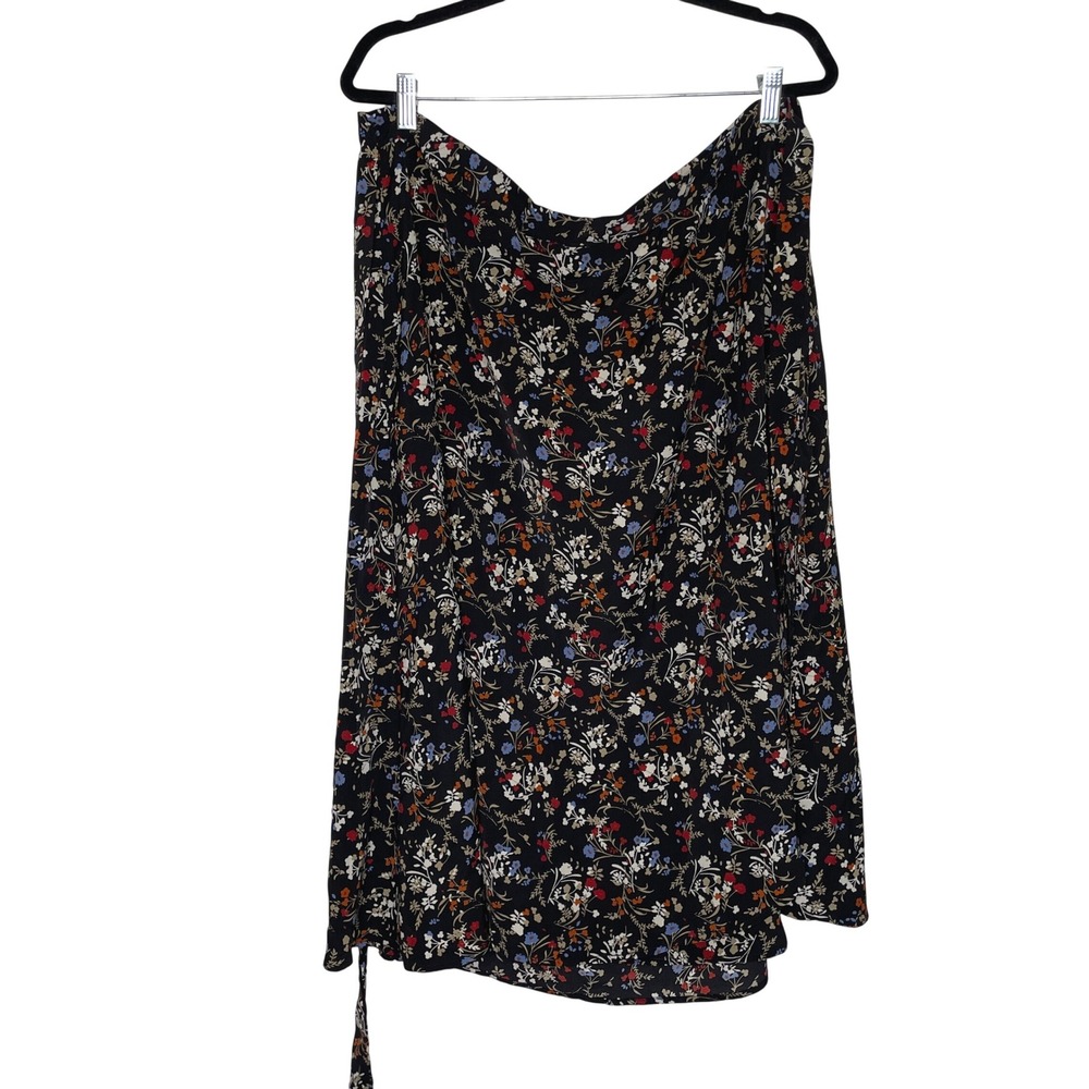 Agnes Orinda‎ Wrap Skirt Women 4X Black Floral Ditsy Print Midi Dark Academia